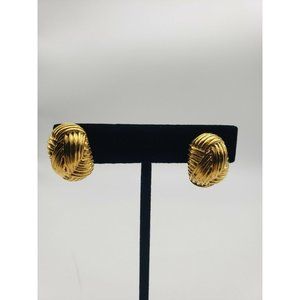 VTG Napier Clip On Screw Back Earrings Gold Tone Swirl